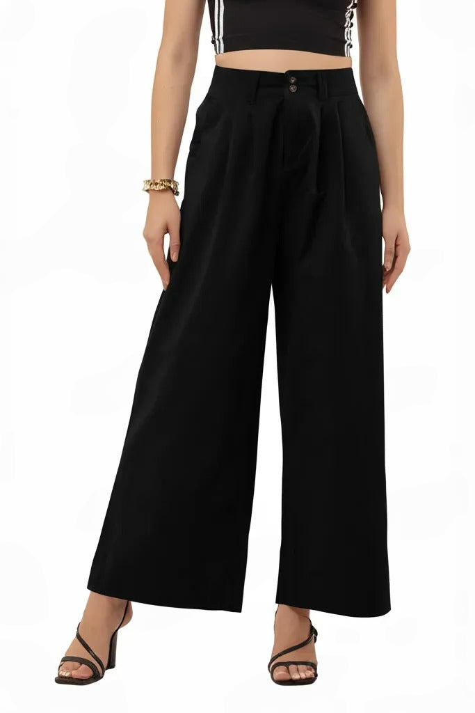 High-Waist Wide-Leg Korean Cotton Pants – Light Grey