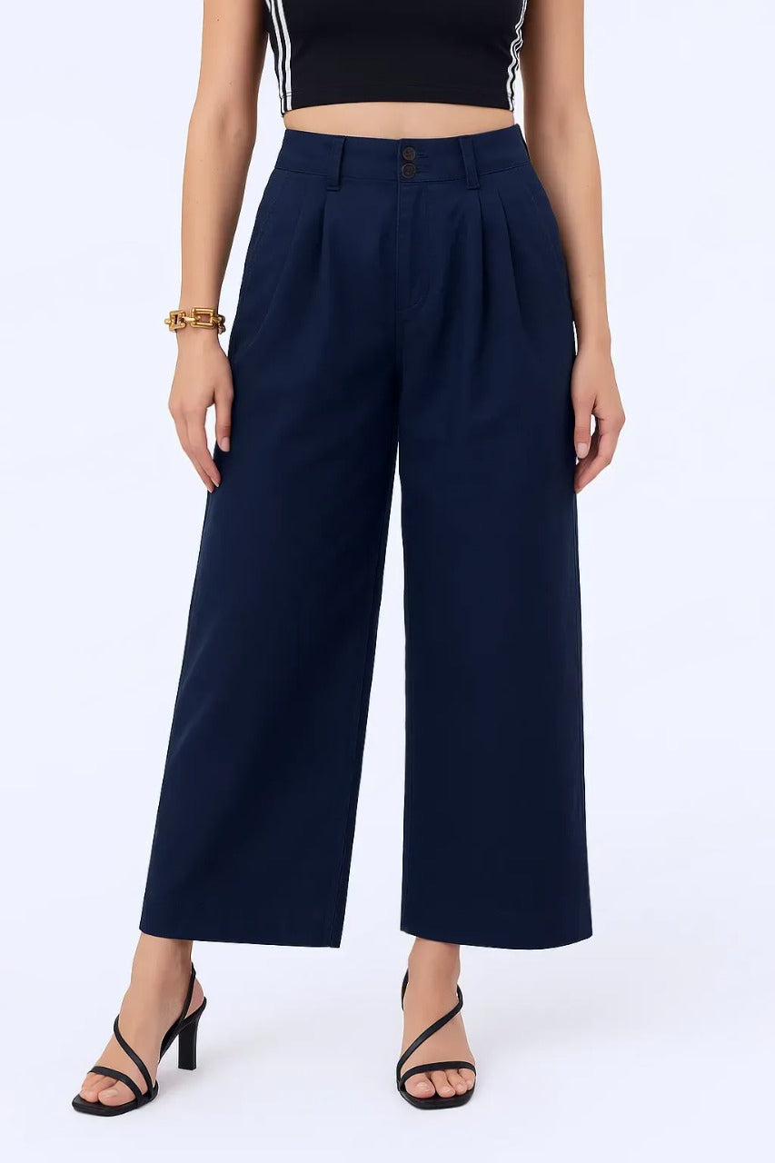 High-Waist Wide-Leg Korean Cotton Pants – Light Grey