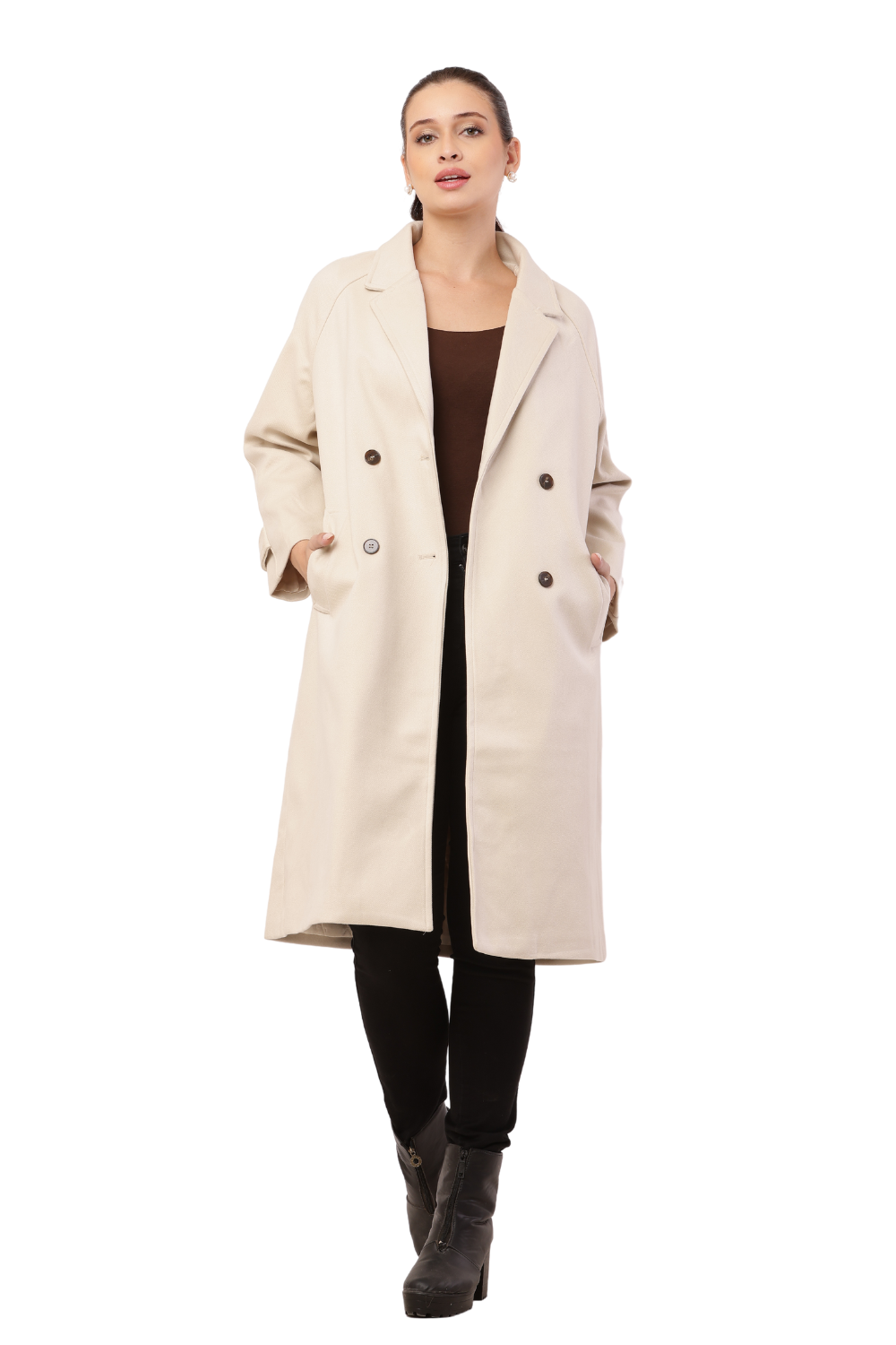 Single-breasted wool coat for women Elegant Warm Outwear Beige