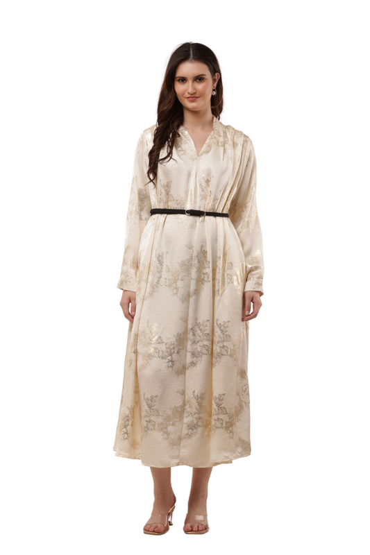 Elegant Korean Kaftan Dress in Satin Floral Print Free Size - Korean Fashion