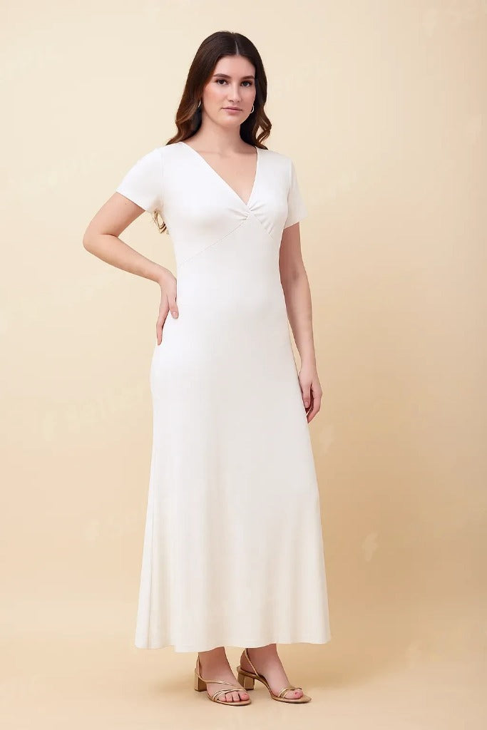 Twist-Front Ribbed Maxi Dress Free Size – Korean Bodycon Style