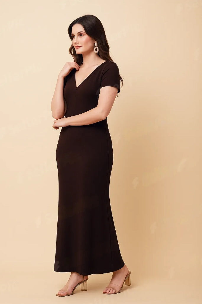 Twist-Front Ribbed Maxi Dress Free Size – Korean Bodycon Style